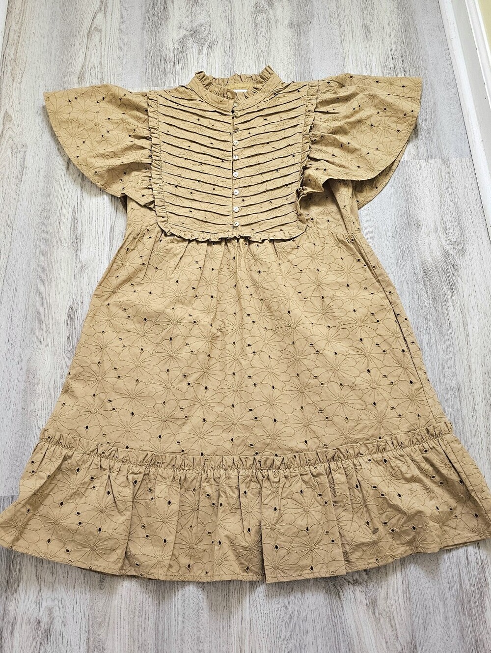 NWOT Lost + Wander Eyelet Ruffle Bib Detail Mini Dress